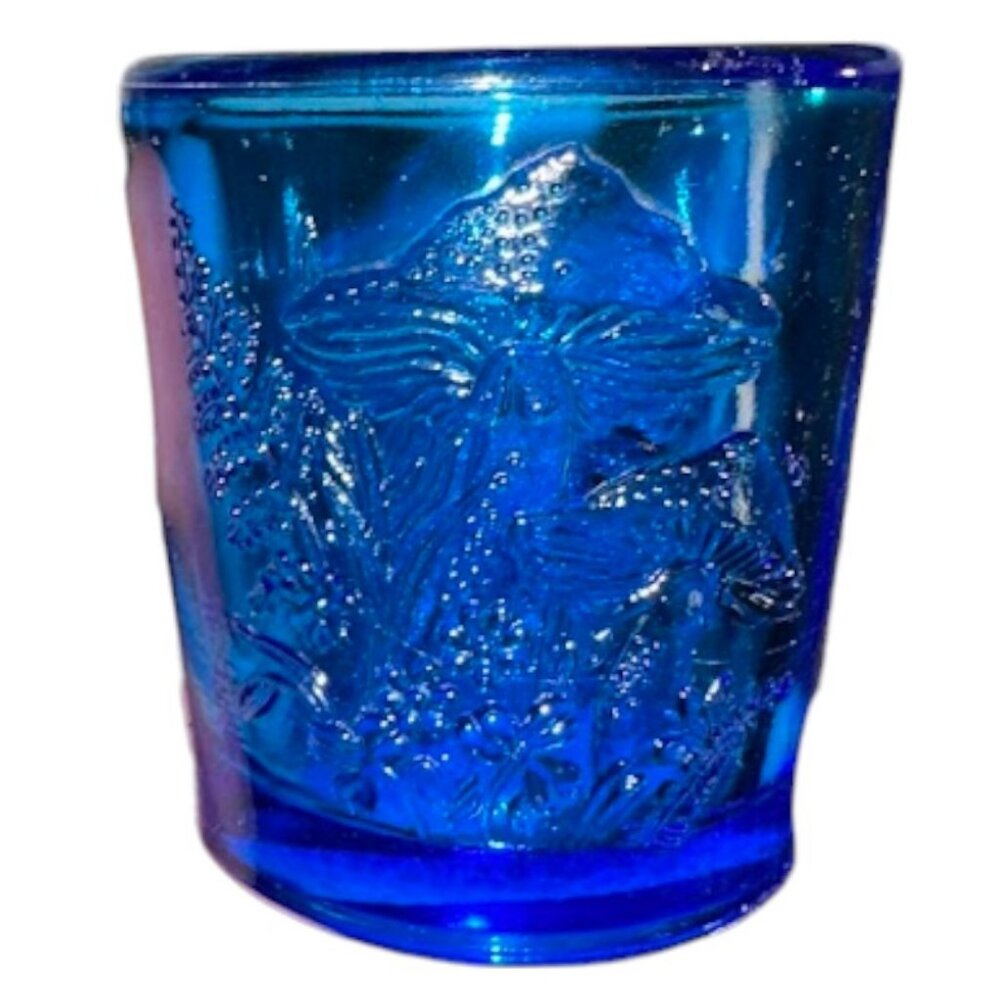 Vintage Blue Glass Mushroom Candle Holder / Toothpick Holder
